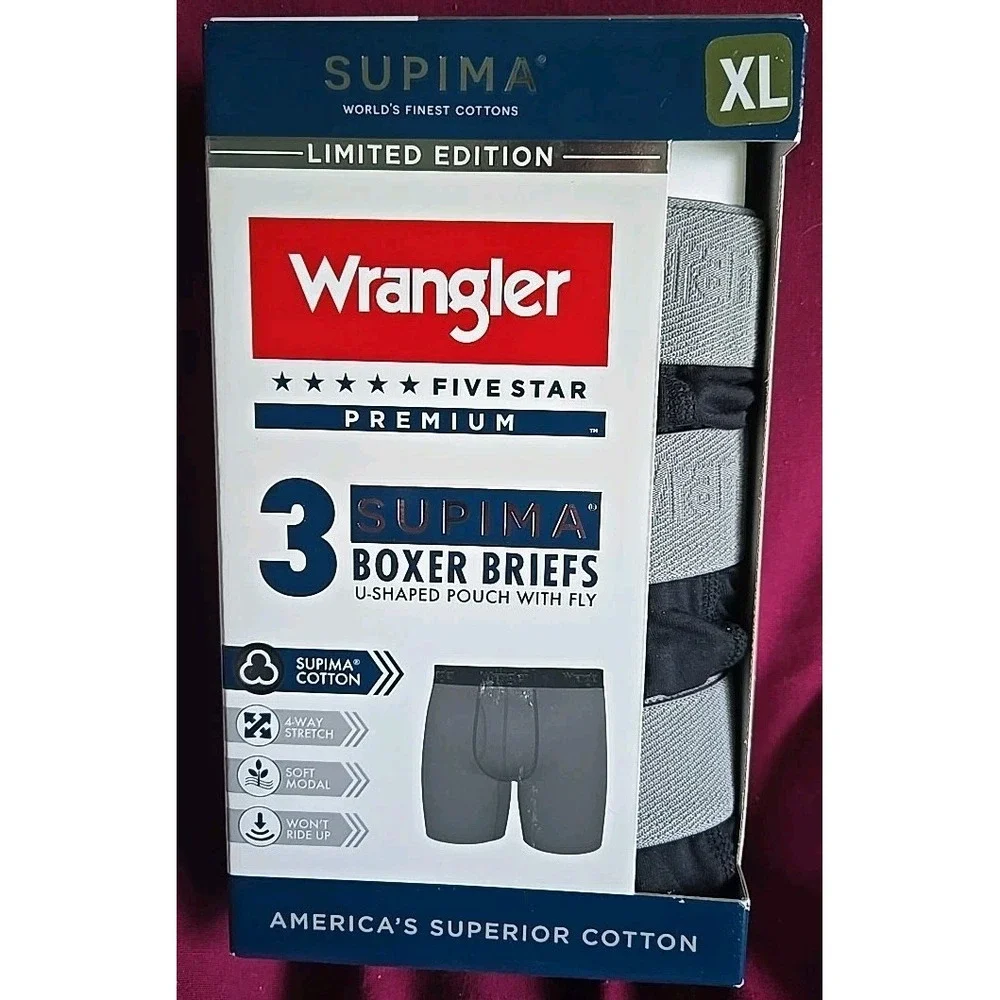 Wrangler Five Star Premium‎ 3 Supima Boxer Briefs Sz X-Large Limited Edition